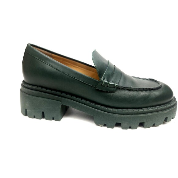 FREE PEOPLE Lyra Lug Sole Loafers / Deep Jade Leather Size 39.5 US 9 - Picture 1 of 11
